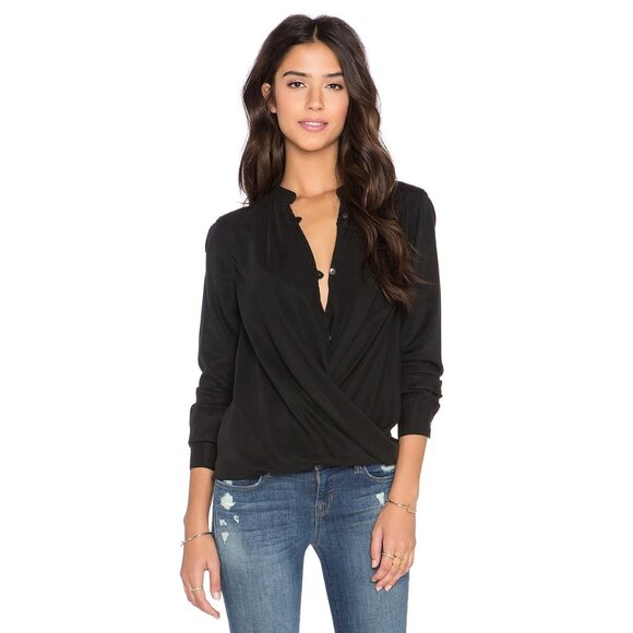 NWT Blank NYC Sugar Baby Wrap Front Long Sleeve Blouse Black Women M - Picture 8 of 8